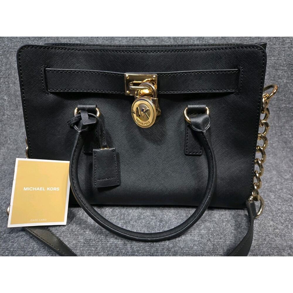 Michael Kors Hamilton EW East West Satchel Black Hamilton Leather Gold bag - Picture 3 of 14